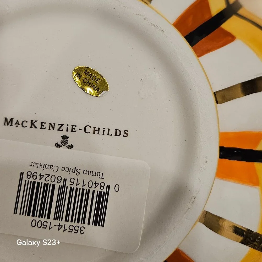 RARE MACKENZIE CHILDS CERAMIC TARTAN SPICE PLAID HALLOWEEN PUMPKIN THANKSGIVING